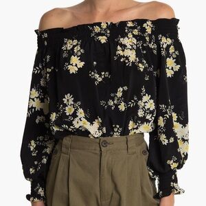 Wayf Black Floral Off The Shoulder Bodysuit, XS